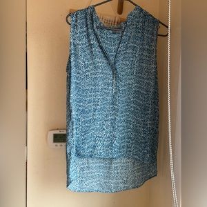 Vince Silk Short Sleeve Blouse- blue